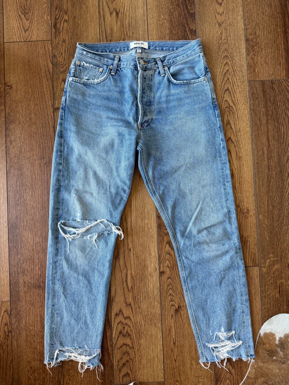 Agolde JAIME Distressed Straight Leg Light Washed Jeans